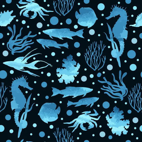 Цветной Графический Узор Морских Животных Векторная Иллюстрация Ручная Графика Бесшовный — стоковый вектор