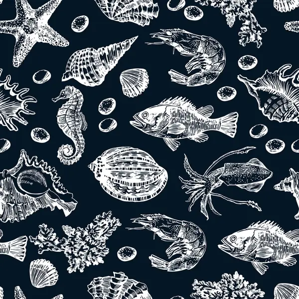 Cute Sea Pattern Vector Illustration Manual Graphics Seamless Ornament Decorating — Stock Vector