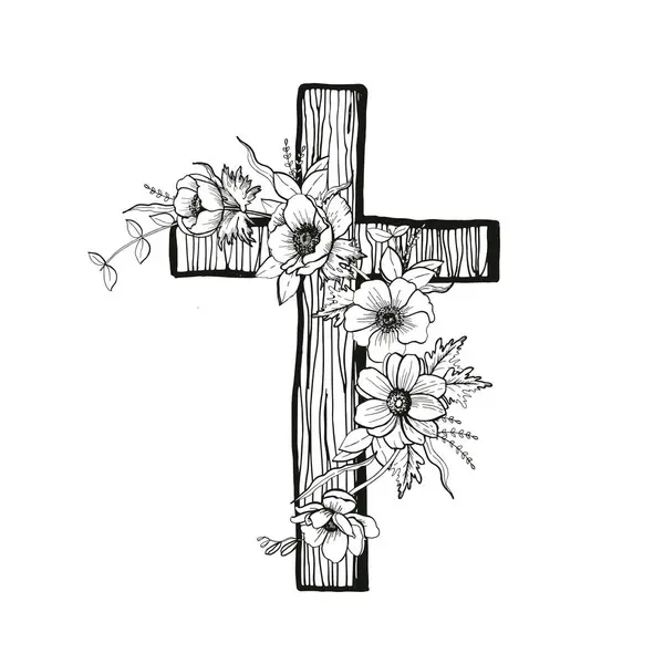 Винтажный Весенний Анемонный Крест Векторная Иллюстрация Ручная Графика — стоковый вектор