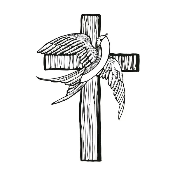 Винтажный Птичий Крест Векторная Пасхальная Иллюстрация — стоковый вектор