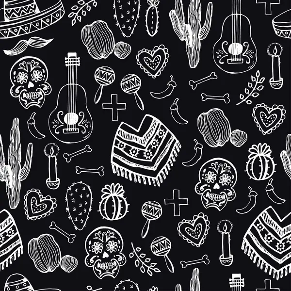 Мексиканские Ручные Эскизы Швов Векторная Иллюстрация Ручная Графика Бесшовный Орнамент — стоковый вектор