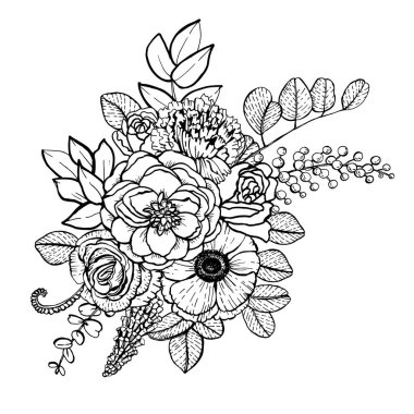  El çizimi çiçek illüstrasyonu. El çizimi vektör illüstrasyonu
