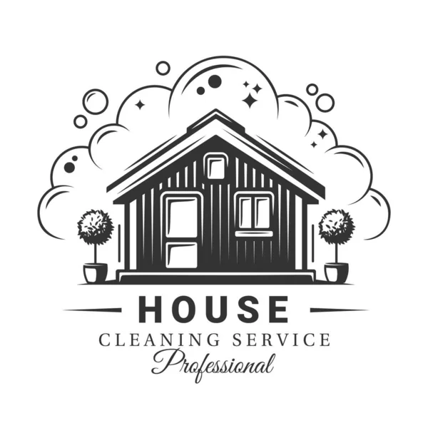 House Soap Foam Vintage Cleaning Service Label Vector Illustration — Stock Vector