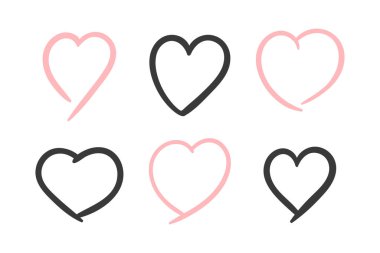 Set of black and pink hearts illustration isolated on white background. Vector illustration