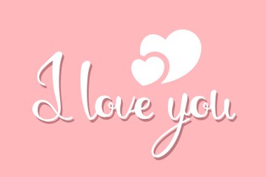 I love you lettering isolated on pink background. Calligraphy card.  I heart you. Hand drawn design elements. Vector illustration