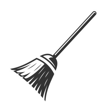 Süpürge silueti beyaz arka planda izole edilmiş. Temizlik konsepti. Vektör illüstrasyonu