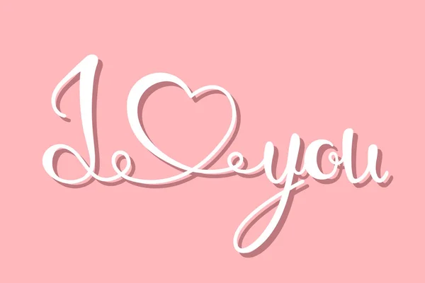Love You Lettering Isolated Pink Background Calligraphy Card Heart You — стоковый вектор