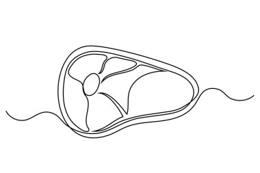 Beyaz arka planda sürekli olarak bbq bifteği çiziyor. Mangal konsepti. Vektör illüstrasyonu