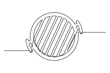 Beyaz arka planda sürekli olarak bbq ızgarası çiziliyor. Mangal konsepti. Vektör illüstrasyonu