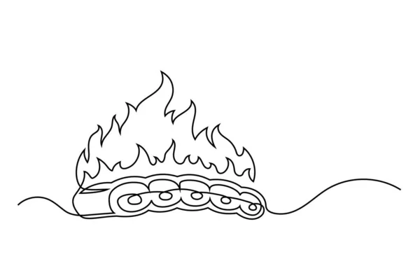 連続線画Bbqリブと白の背景に隔離された火災 バーベキューのコンセプト ベクターイラスト — ストックベクタ