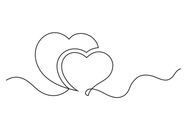 Herzen Kritzeln Kontinuierliche Linie Zeichnet Herzen Isoliert Auf Weißem Hintergrund — Stockvektor