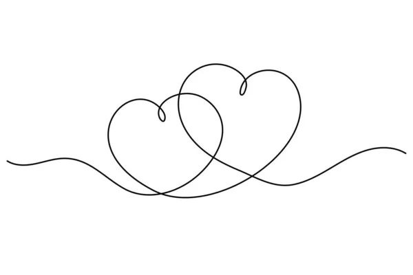 Hearts Doodle Continuous Line Drawing Hearts Isolated White Background Vector — Stock Vector