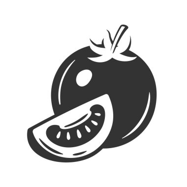 Beyaz arka planda izole edilmiş klasik domates. Siluet siyah domates. Vektör illüstrasyonu