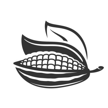 Beyaz arka planda izole edilmiş kakao kabuğu. Logo şablonu. Kakao fasulyesi. Vektör illüstrasyonu