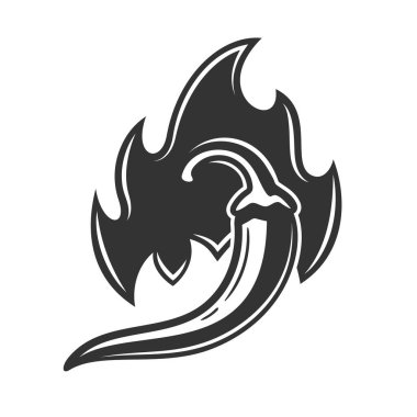 Kırmızı biber ve ateş beyaz arka planda izole edilmiş. Vektör illüstrasyonu