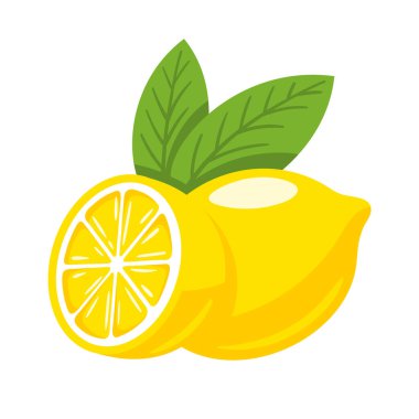 Beyaz arka planda sarı limon izole edilmiş. Düz stil. Vektör illüstrasyonu