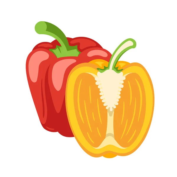 Sladké Červené Žluté Papriky Izolované Bílém Pozadí Papriky Karikaturním Stylu — Stockový vektor