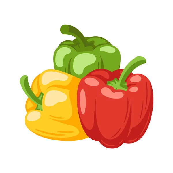 Süße Grüne Rote Und Gelbe Paprika Isoliert Auf Weißem Hintergrund — Stockvektor