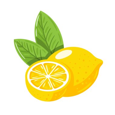 Beyaz arka planda sarı limon izole edilmiş. Düz stil. Vektör illüstrasyonu