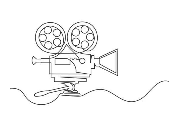 Непрерывный Однострочный Рисунок Ретро Кинокамеры Винтажная Кинокамера Изолирована Белом Фоне Лицензионные Стоковые Иллюстрации
