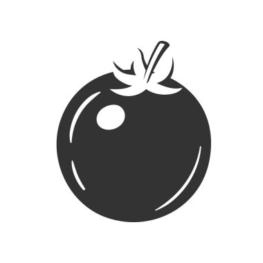 Beyaz arka planda izole edilmiş klasik domates. Siluet siyah domates. Vektör illüstrasyonu