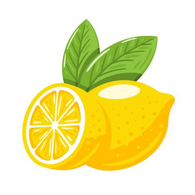 Beyaz arka planda sarı limon izole edilmiş. Düz stil. Vektör illüstrasyonu