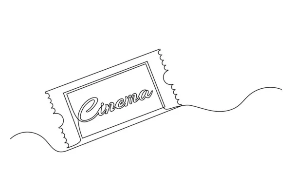 Una Línea Continua Dibujando Entradas Cine Boleto Cine Vintage Aislado — Vector de stock