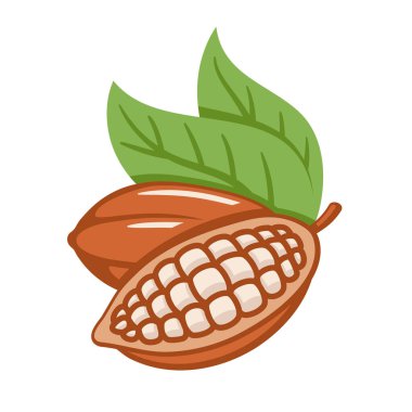 Beyaz arka planda izole edilmiş kakao çekirdekleri. Logo şablonu. Kakao fasulyesi. Tasarım elemanları. Vektör illüstrasyonu