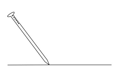 Devamlı bir çizgi çivi. Beyaz arka planda izole edilmiş klasik çivi. Marangozluk konsepti. Vektör illüstrasyonu