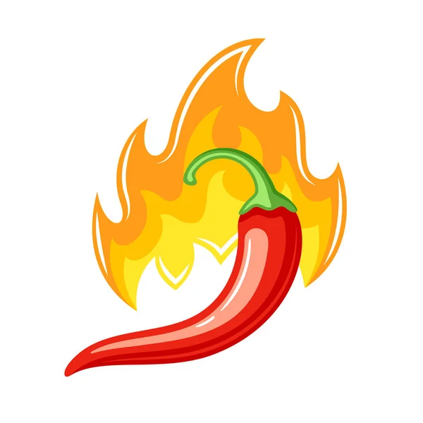 Czerwony Papryka Chili Ogniem Stylu Kreskówki Izolowane Białym Tle Hot — Wektor stockowy