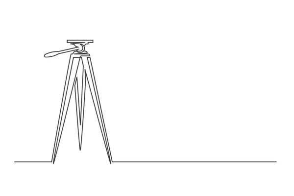 レトロなシネマカメラ三脚の連続1行の図面 白を基調としたヴィンテージカメラの三脚 ベクターイラスト — ストックベクタ