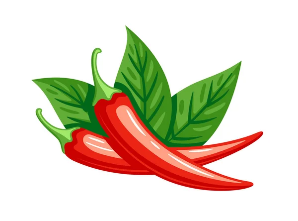 Röd Chili Peppar Tecknad Stil Isolerad Vit Bakgrund Varm Chili — Stock vektor