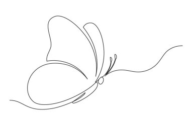 Sürekli bir çizgi kelebek. Beyaz arka planda izole edilmiş klasik kelebek. Vahşi yaşam konsepti. Vektör illüstrasyonu