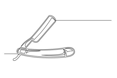 Sürekli bir çizgi berber jileti. Beyaz arka planda izole edilmiş klasik berber jileti. Berber dükkanı konsepti. Vektör illüstrasyonu