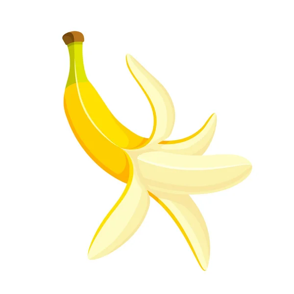 Opened Banana Cartoon Style Flat Design Yellow Banana Isolated White — Stock Vector