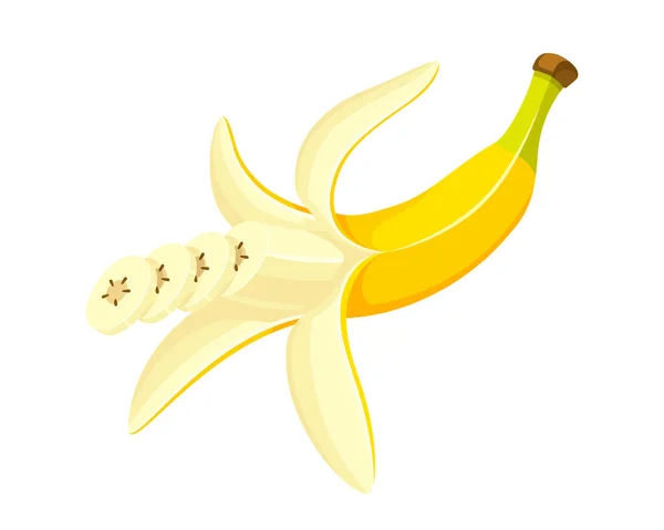 漫画のスタイルでバナナを開いた フラットデザイン 黄色のバナナの白い背景に隔離された ベクターイラスト — ストックベクタ