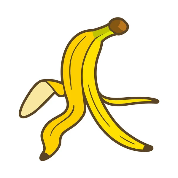 Banana Gialla Piatta Isolata Fondo Bianco Stile Cartone Animato Illustrazione — Vettoriale Stock