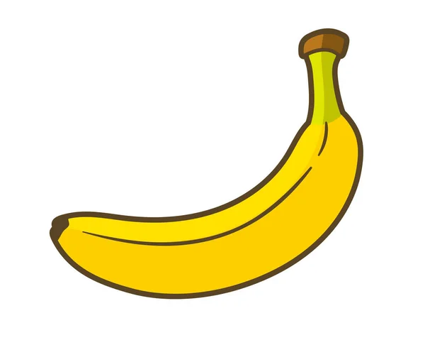 Żółty Płaski Banan Izolowany Białym Tle Styl Kreskówki Ilustracja Wektora — Wektor stockowy