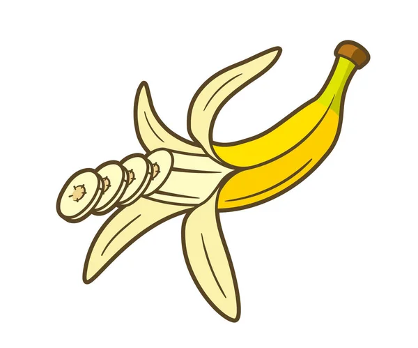 Plano Plátano Amarillo Aislado Sobre Fondo Blanco Estilo Dibujos Animados — Vector de stock