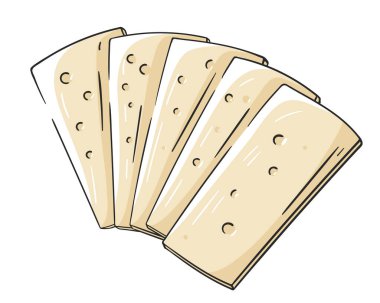 Beyaz arka planda izole edilmiş peynir dilimleri. Çizgi film tarzında peynir ikonu. Vektör illüstrasyonu