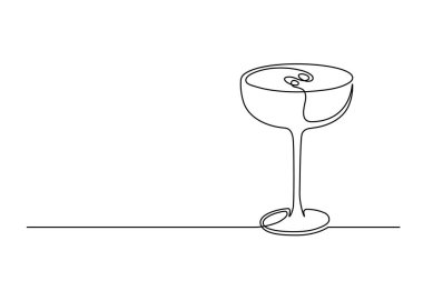 Continuous one line drawing of cocktail drink isolated on white background. Alcoholic cocktail drink in modern style thin line. Vector illustration