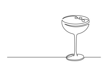 Continuous one line drawing of cocktail drink isolated on white background. Alcoholic cocktail drink in modern style thin line. Vector illustration