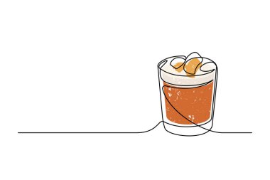 Negroni kokteylinin beyaz arka planda izole edilmiş bir çizimi devam ediyor. Modern tarzda ince bir çizgide alkollü kokteyl içmek. Vektör illüstrasyonu