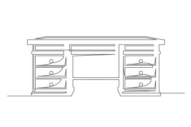 Tek çizgi çizim masası beyaz arkaplanda izole. İç tasarım için klasik masa. Düzenlenebilir felç. Vektör illüstrasyonu