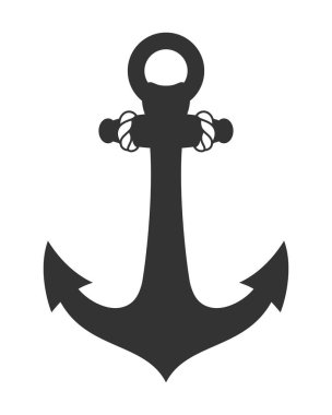 Beyaz arka planda izole edilmiş klasik çapanın basit şekli. İple deniz çapası silueti. Vektör illüstrasyonu