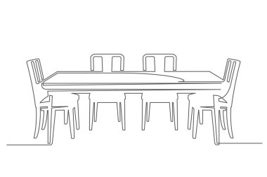 Tek sıra halinde çizim masası ve beyaz arka planda izole sandalyeler. İç tasarım için eski mobilyalar. Düzenlenebilir felç. Vektör illüstrasyonu