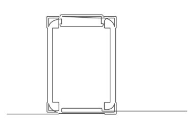 Tabletteki bir belgenin sürekli çizimi. Sigorta konsepti. Beyaz bir arkaplanda izole edilmiş iş belgesi. Vektör illüstrasyonu