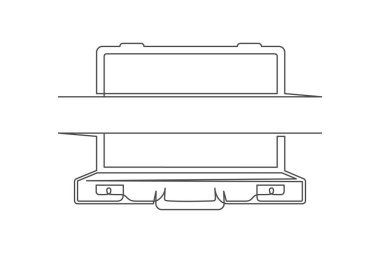 Çantanın bir satırının sürekli çizimi. Sigorta konsepti. İş çantası beyaz arka planda izole edilmiş. Vektör illüstrasyonu