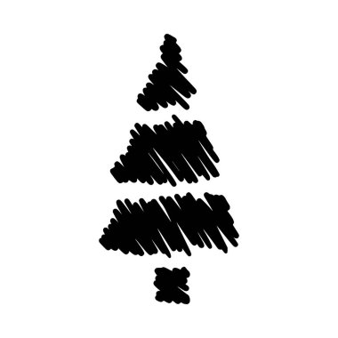 El çizimi Noel ağacı. Xmas ağacı beyaz arka planda izole edilmiş. Vektör illüstrasyonu