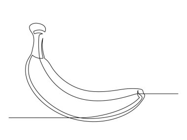 Beyaz arka planda izole edilmiş bir muzun sürekli bir çizgisi. Basit bir meyve silueti. Elle çizilmiş muz taslağı. Vektör illüstrasyonu